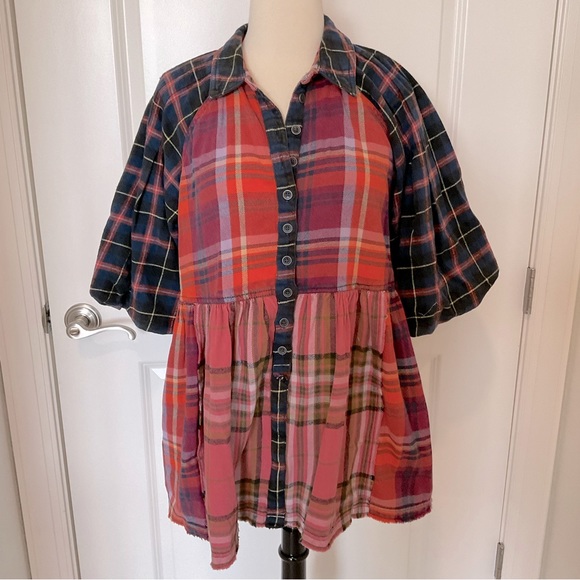 Free People We the Free Moon Bay mixed plaid top - Picture 2 of 13